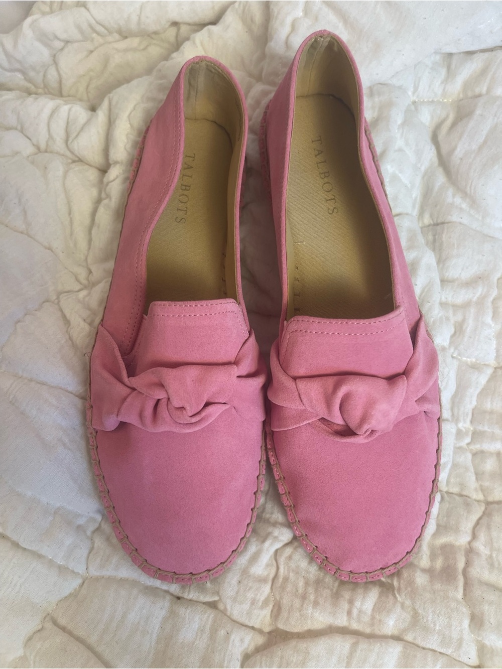 Talbots Pink Suede Espadrilles Bow Loafers Slip On Flats Coastal Barbiecore Sz 9